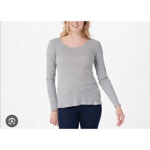 NYDJ Forever Comfort Ribbed Long-Sleeve Scoop-Neck Top gray XL NWT